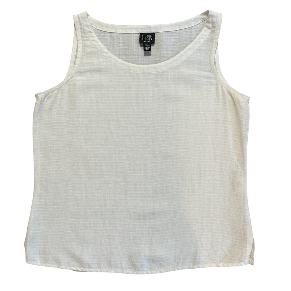 Eileen Fisher petite 100% linen white shell tank top blouse wide scoop neck